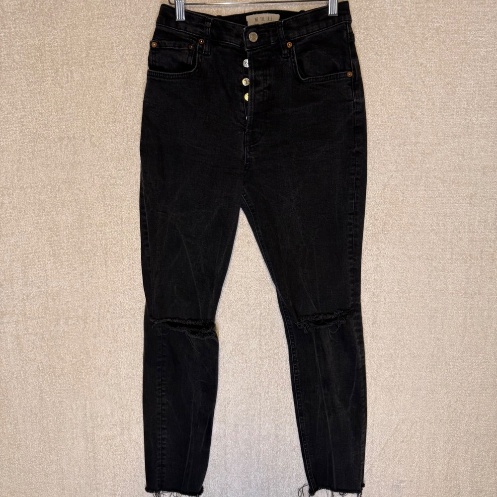 We The Free Free People Women's 30 Black Distressed Button Fly Skinny Jeans